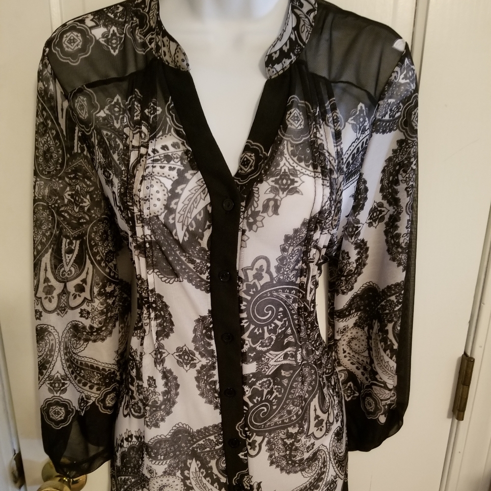 Black and white print sheer blouse
